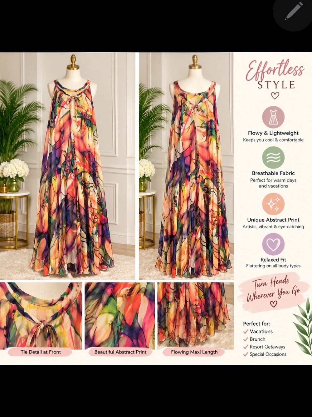 Effortless Abstract Print Maxi Dress - Multicolor